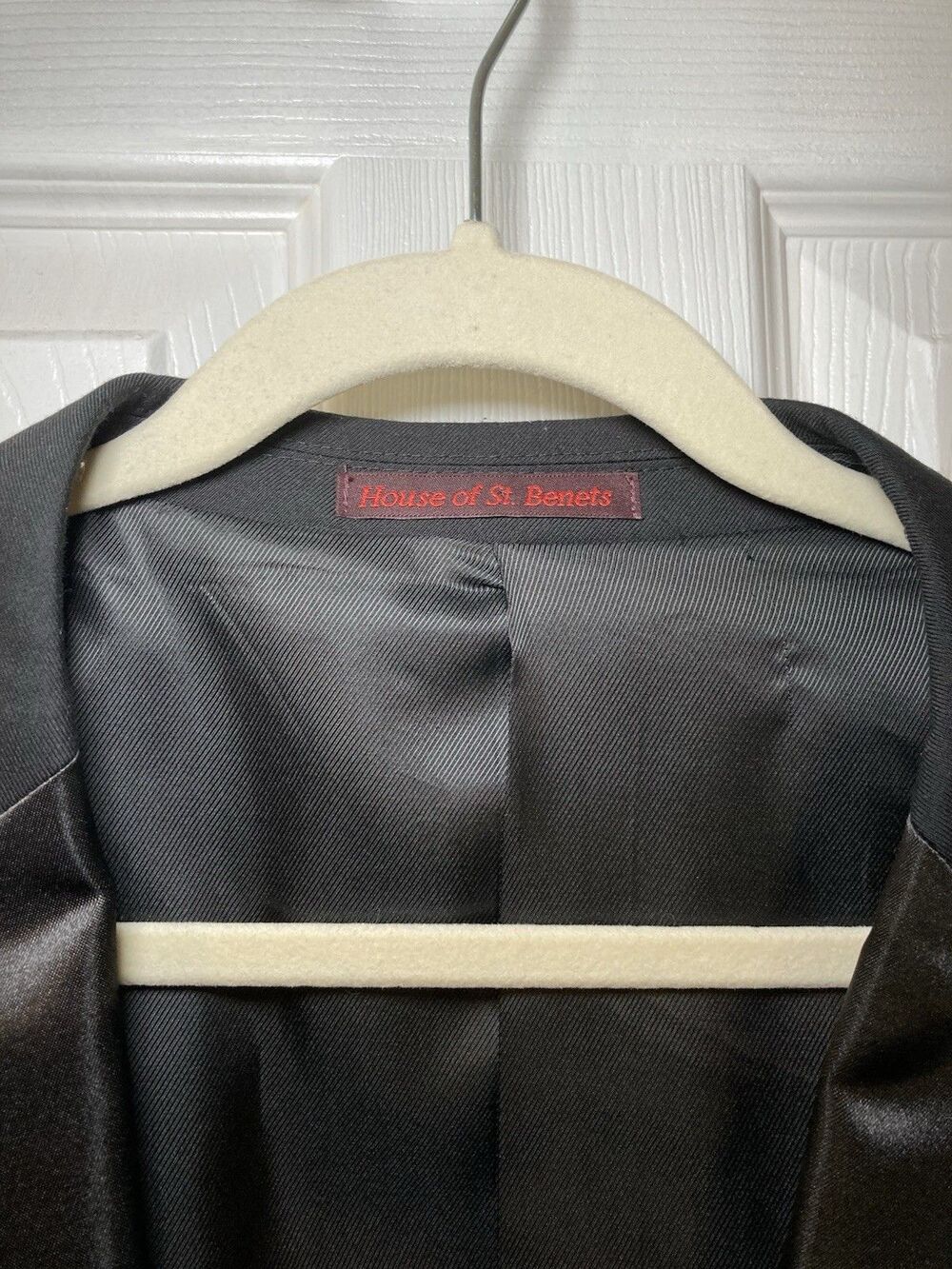 House of St. Benets Black Two Button Tuxedo Jacket Satin Lapel 52L Long - Picture 5 of 13
